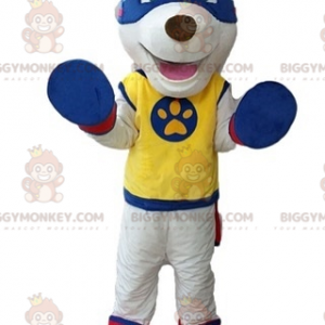 Costume de mascotte BIGGYMONKEY™ de chien blanc en tenue de