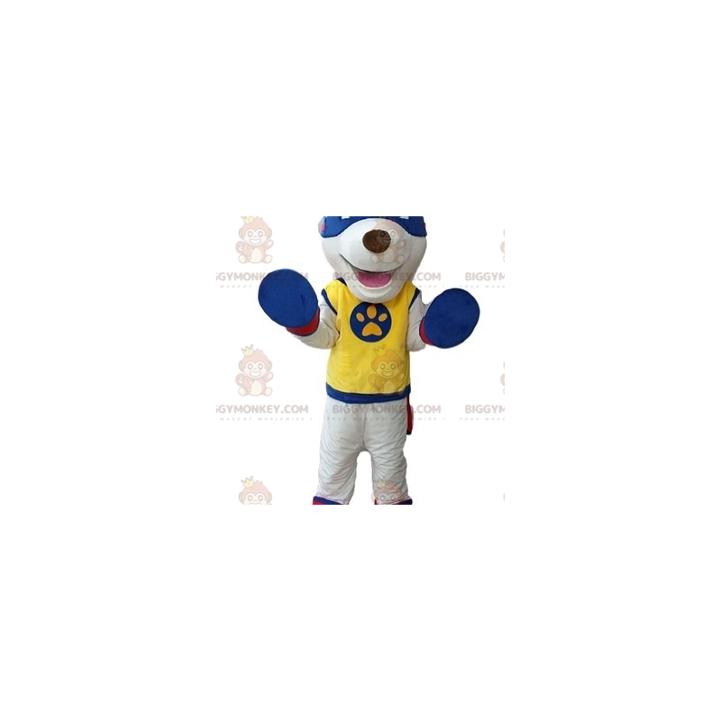 BIGGYMONKEY™ Mascot Costume White Dog In Superhero Outfit –