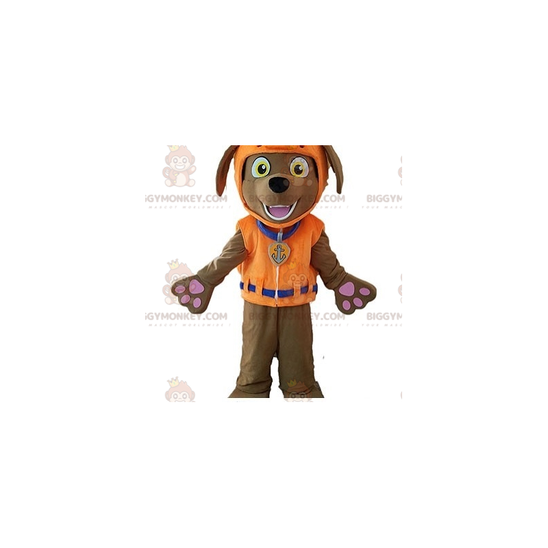 Costume mascotte cane BIGGYMONKEY™ marrone con giubbotto di