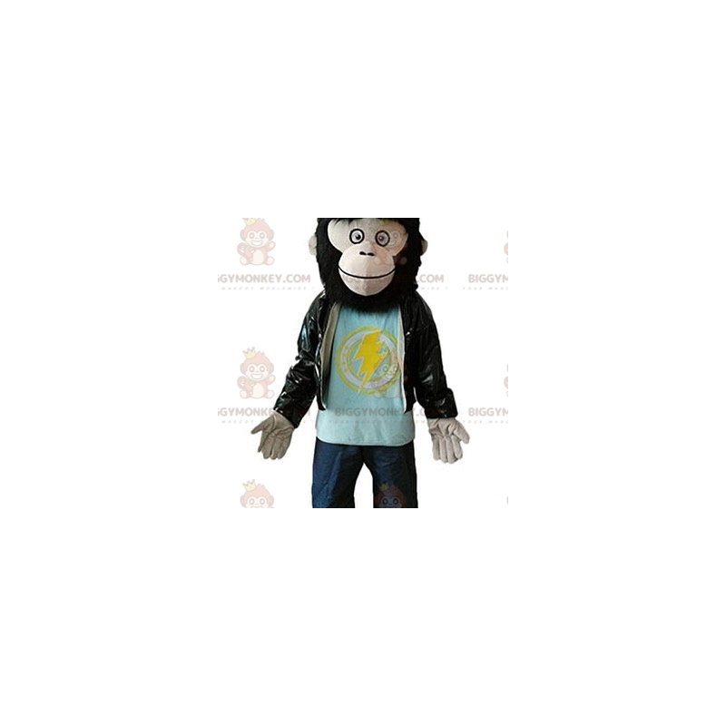 Gorilla Hairy Monkey BIGGYMONKEY™ maskotdräkt med skinnjacka -