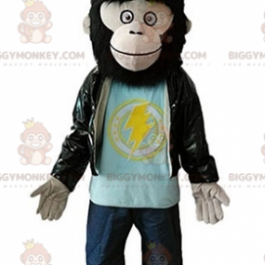 Gorilla Hairy Monkey BIGGYMONKEY™ maskottiasu nahkatakilla -