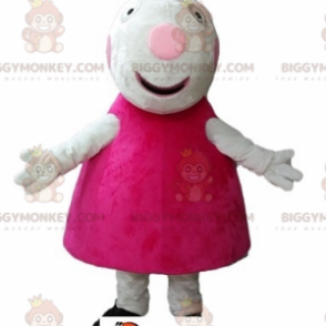 BIGGYMONKEY™ Weißes Schwein-Maskottchen-Kostüm mit rosa Kleid -