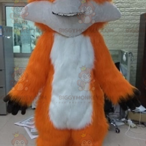 Traje de mascote de raposa branca e laranja BIGGYMONKEY™ macio