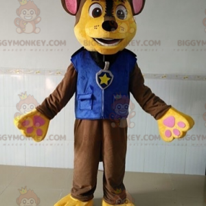 BIGGYMONKEY™ maskotdräkt Brun & gul hund i polisdräkt -
