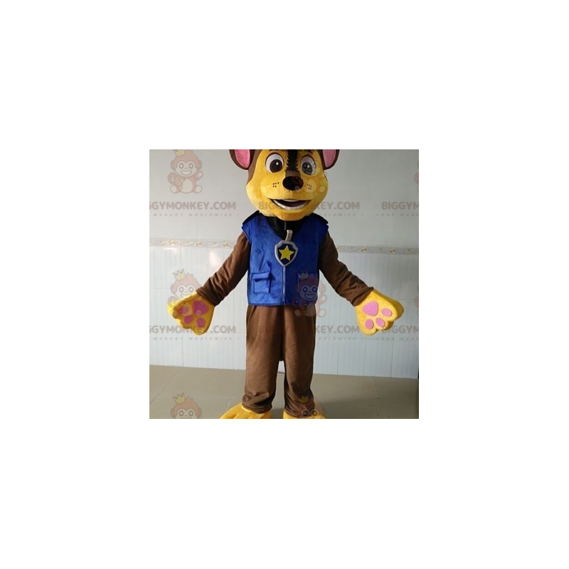 BIGGYMONKEY™ maskotdräkt Brun & gul hund i polisdräkt -