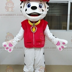 Fantasia de mascote BIGGYMONKEY™ dálmata com roupa de bombeiro