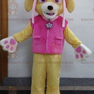 BIGGYMONKEY™ Costume da mascotte Cane beige con vestito rosa -