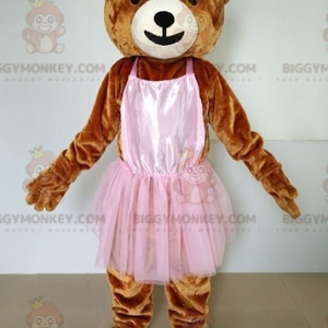 Braunes Teddy-BIGGYMONKEY™-Maskottchen-Kostüm mit rosafarbenem