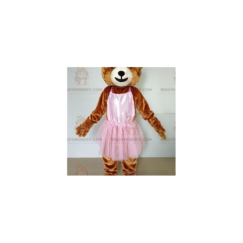 Braunes Teddy-BIGGYMONKEY™-Maskottchen-Kostüm mit rosafarbenem