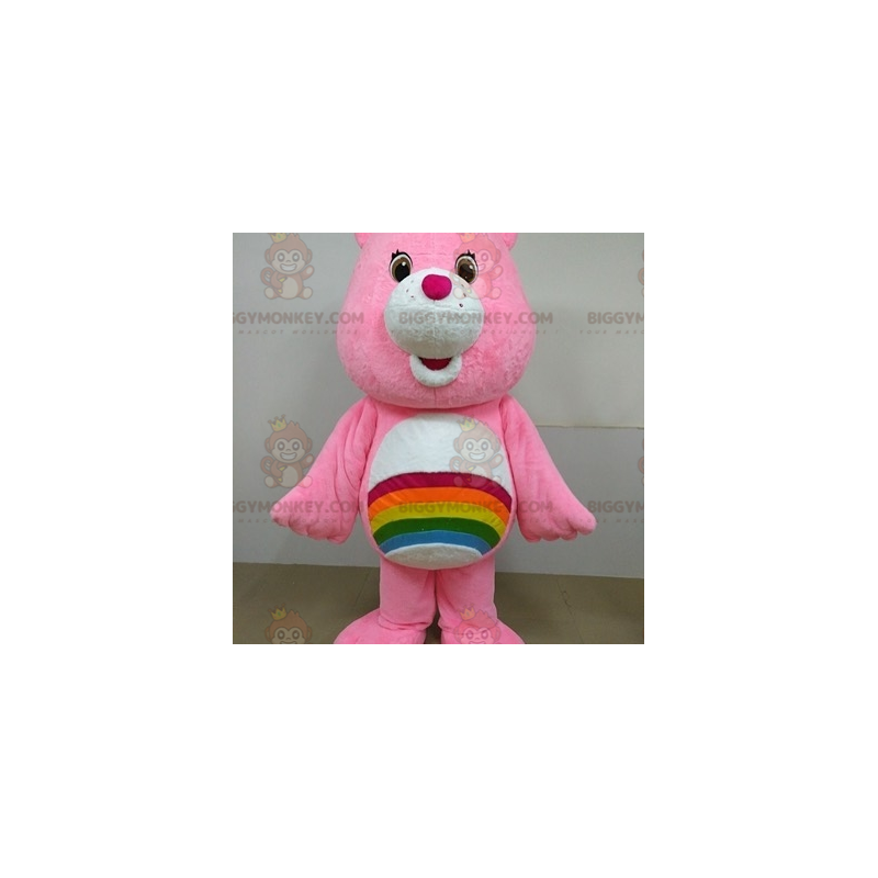 Costume mascotte BIGGYMONKEY™ rosa orso arcobaleno -