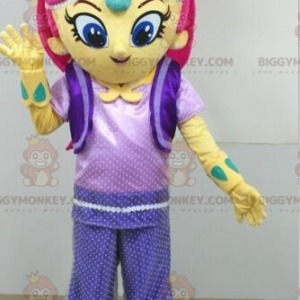 Fantasia de mascote BIGGYMONKEY™ Garota Amarela de Cabelo Rosa