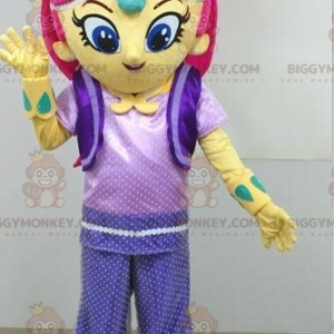 Rosa behaartes gelbes Mädchen BIGGYMONKEY™ Maskottchen-Kostüm -