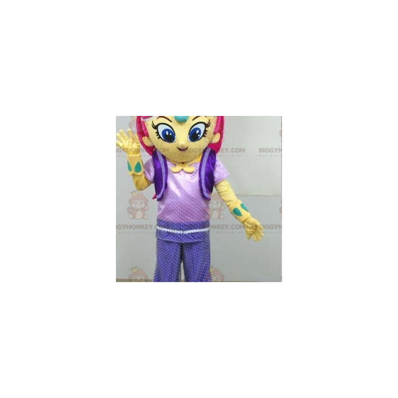 Disfraz de mascota BIGGYMONKEY™ de niña amarilla de pelo rosado