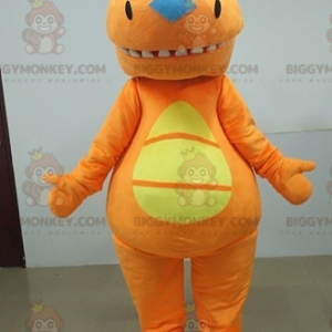 Costume de mascotte BIGGYMONKEY™ de dinosaure orange et jaune.