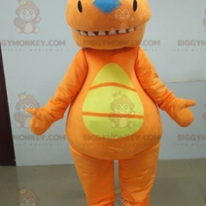 Oranje en gele dinosaurus BIGGYMONKEY™ mascottekostuum. oranje