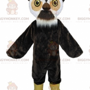 Costume de mascotte BIGGYMONKEY™ de hibou noir marron et blanc