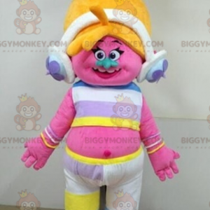 Traje de mascote de troll rosa com cabelo loiro BIGGYMONKEY™ –