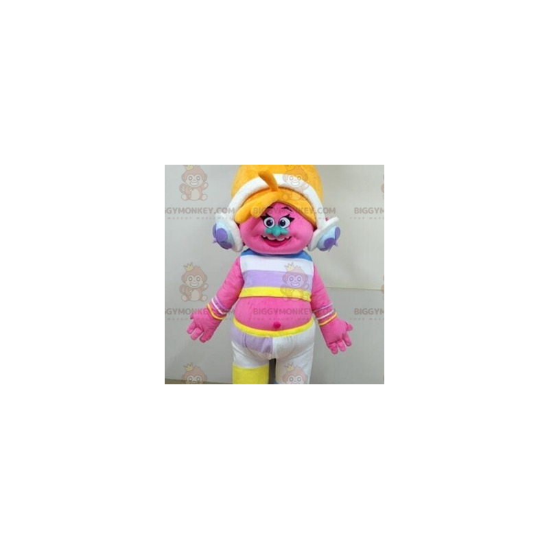 Traje de mascote de troll rosa com cabelo loiro BIGGYMONKEY™ –