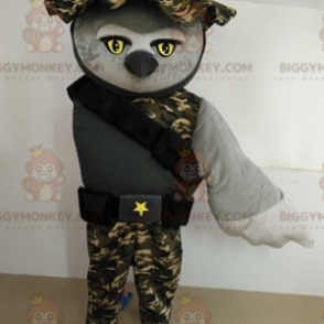 Kostým maskota BIGGYMONKEY™ sovy oblečený jako vojenský voják –