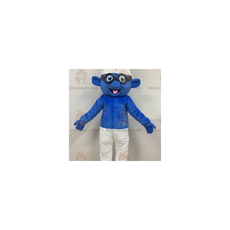 BIGGYMONKEY™ Maskot Dräkt Glasögon Smurf Famous Character Blue