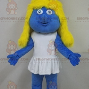 Fato de mascote loira Smurfette famosa dos desenhos animados