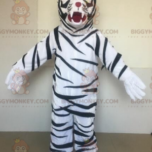 Traje de mascote BIGGYMONKEY™ Tigre branco com listras pretas –