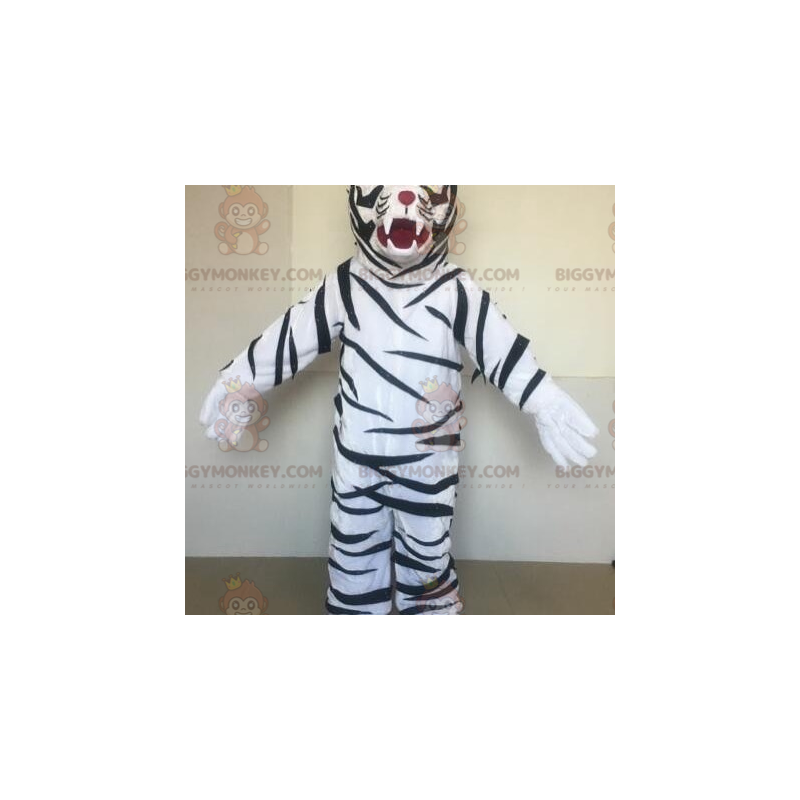 Traje de mascote BIGGYMONKEY™ Tigre branco com listras pretas –