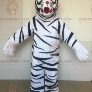 BIGGYMONKEY™ Μασκότ Κοστούμι Λευκή Τίγρη με Μαύρες Ρίγες -