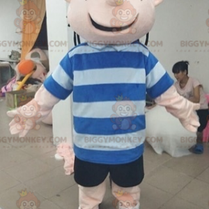 Smiling Boy BIGGYMONKEY™ Mascot Costume With Striped Tee –