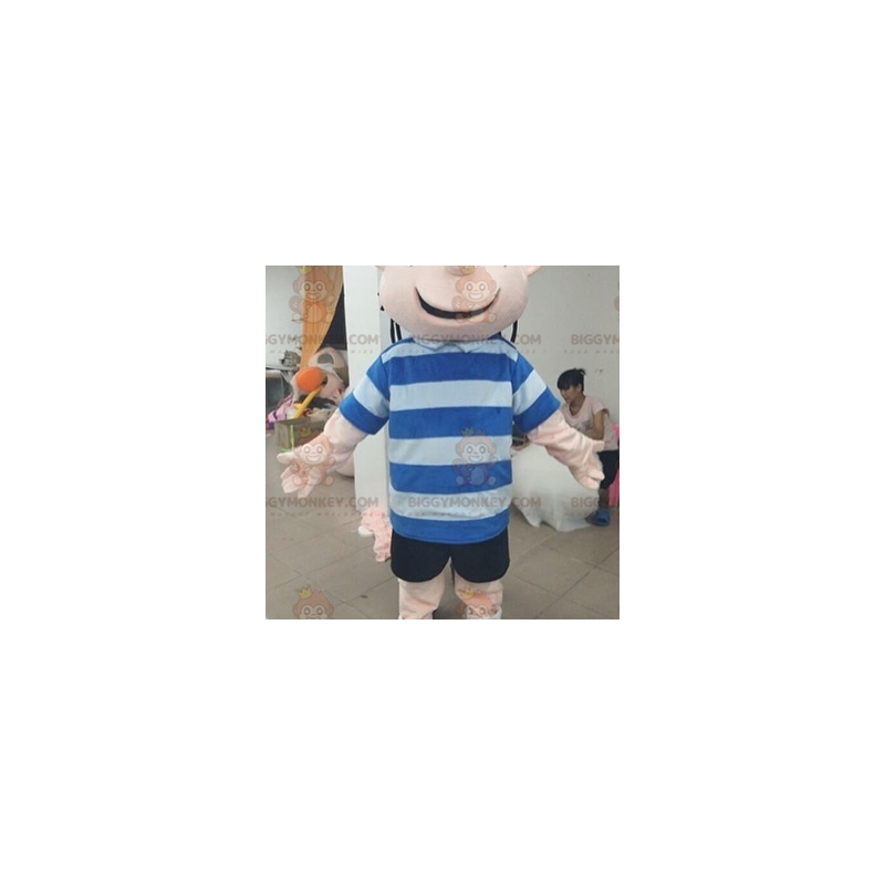 Leende pojke BIGGYMONKEY™ maskotdräkt med randig tröja -