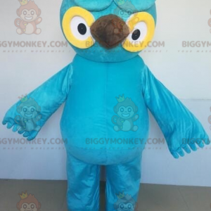 Costume de mascotte BIGGYMONKEY™ de hibou bleu et jaune géant