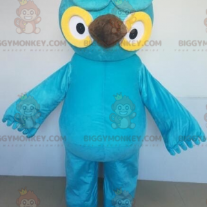 Traje de mascote BIGGYMONKEY™ Coruja azul e amarela gigante com