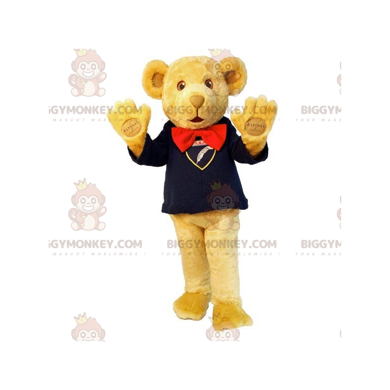 BIGGYMONKEY™ Mascot Costume Beige Teddy Bear With Bow Tie –