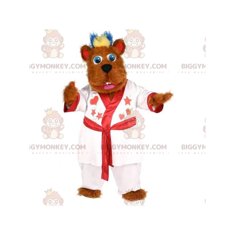 BIGGYMONKEY™ Furry Brown Dog Mascot Costume With White Bathrobe