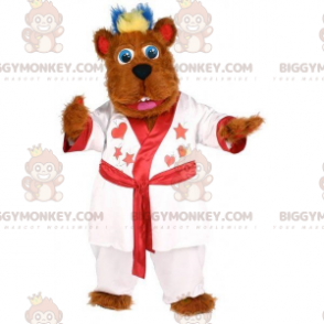 BIGGYMONKEY™ lodnet brun hundemaskotkostume med hvid badekåbe -