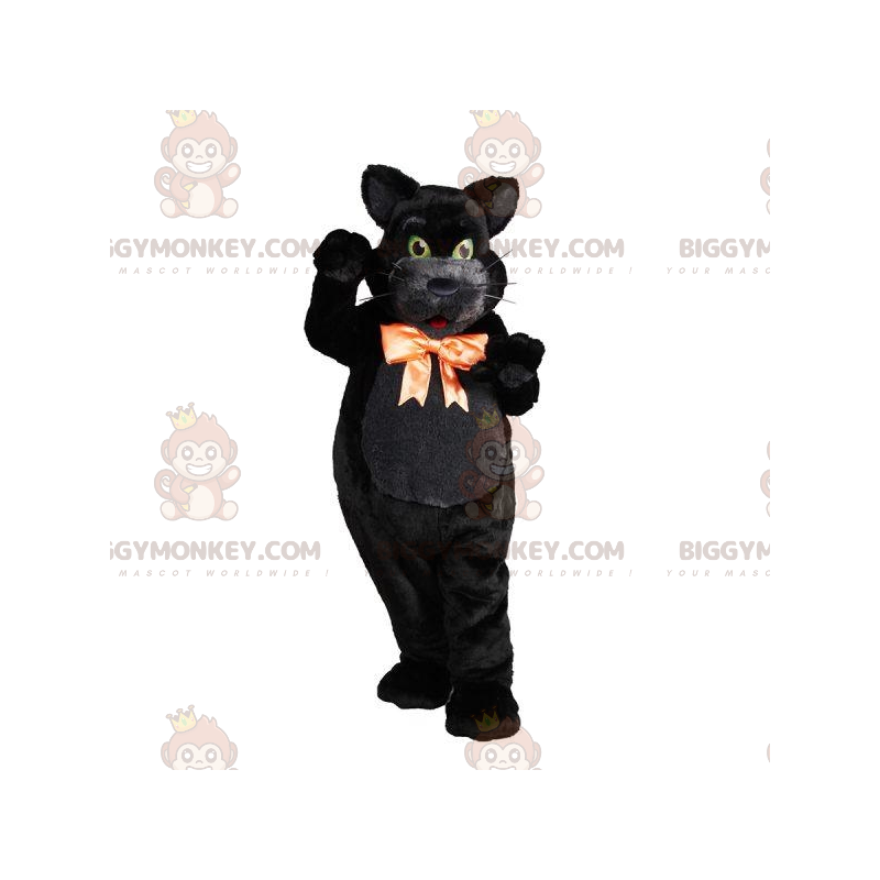 Traje de mascote BIGGYMONKEY™ de gato preto sedoso com um lindo