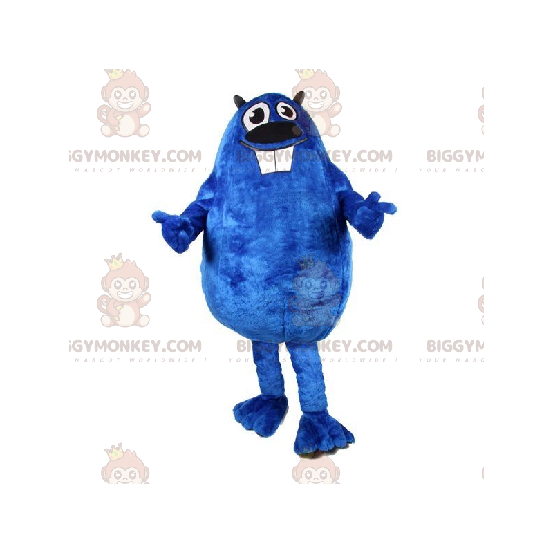 BIGGYMONKEY™ mascot costume of plump and funny blue beaver.