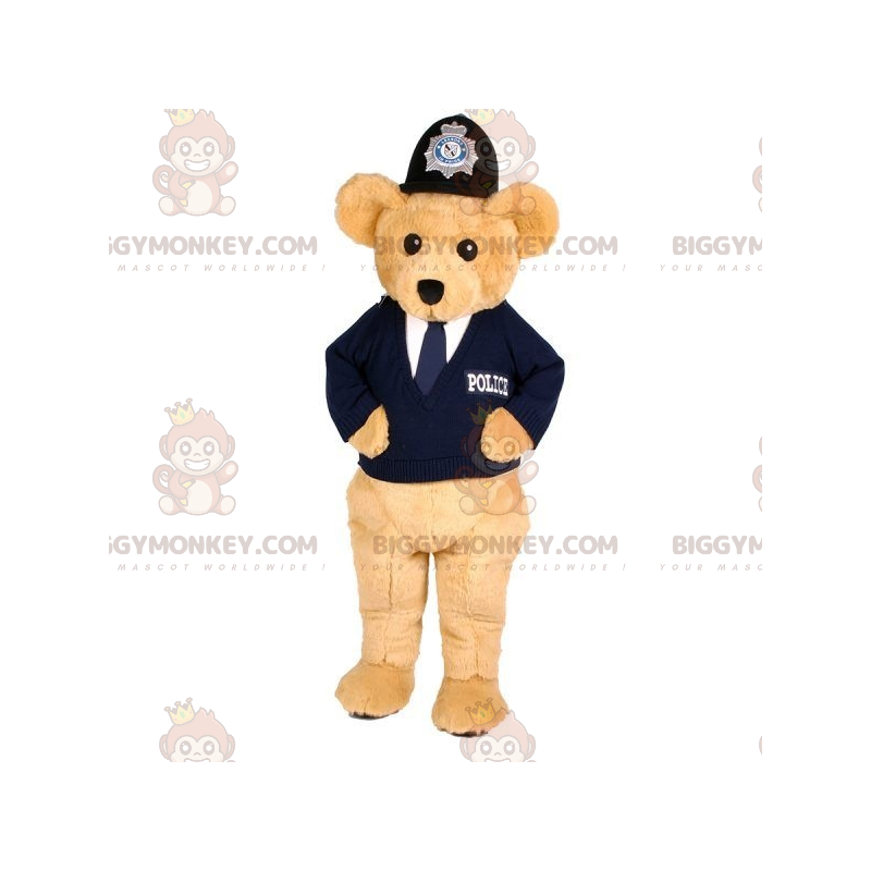 BIGGYMONKEY™ Maskottchen-Kostüm Beige Bär im Polizisten-Outfit