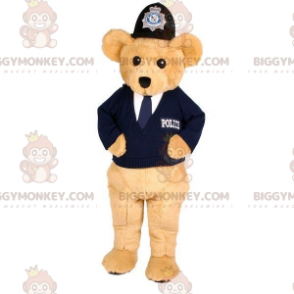 BIGGYMONKEY™ Maskottchen-Kostüm Beige Bär im Polizisten-Outfit