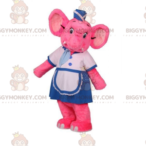 BIGGYMONKEY™ Maskotdräkt Rosa Elephant In Air Hostess Outfit -