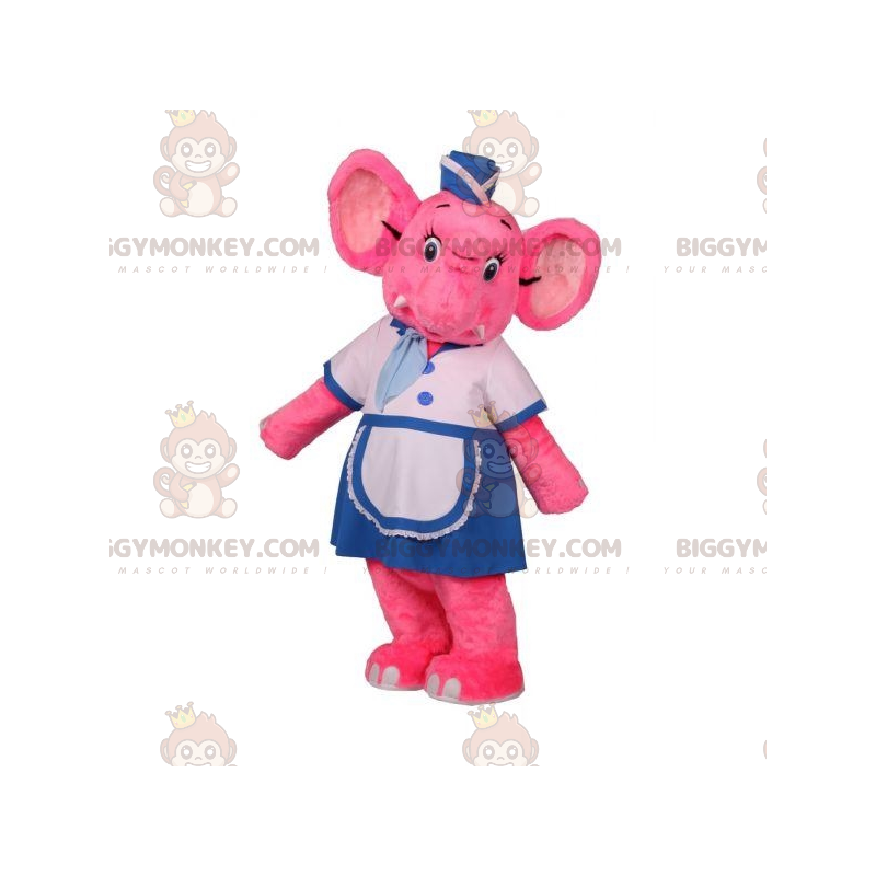 BIGGYMONKEY™ mascottekostuum roze olifant in stewardess outfit