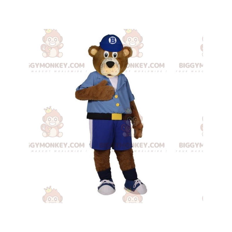 Brun björn BIGGYMONKEY™ Maskotdräkt klädd i skjorta med shorts