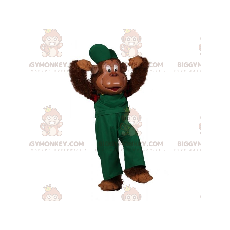 Behåret abe BIGGYMONKEY™ maskotkostume klædt i grønt outfit -