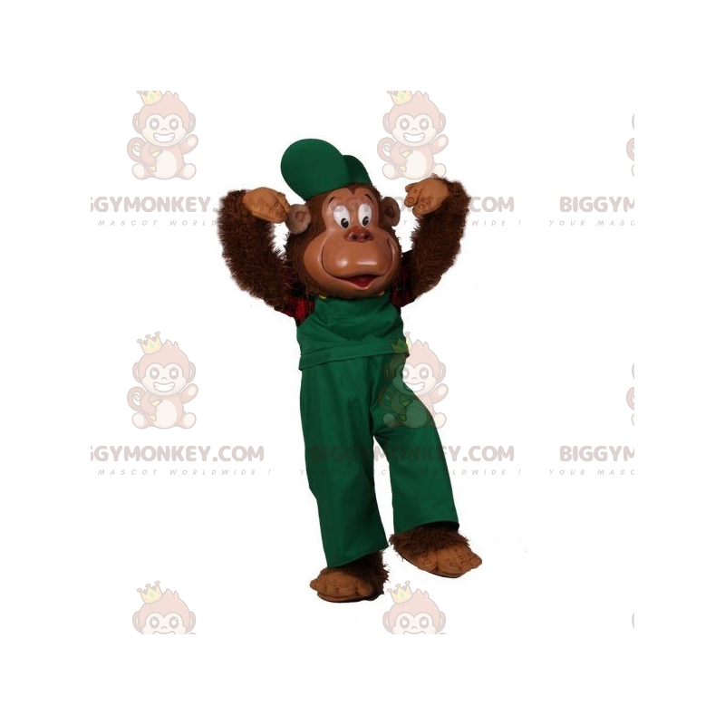 Harige aap BIGGYMONKEY™ mascottekostuum gekleed in groene