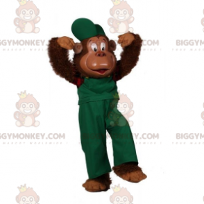 Karvainen apina BIGGYMONKEY™ maskottiasu vihreään asuun -