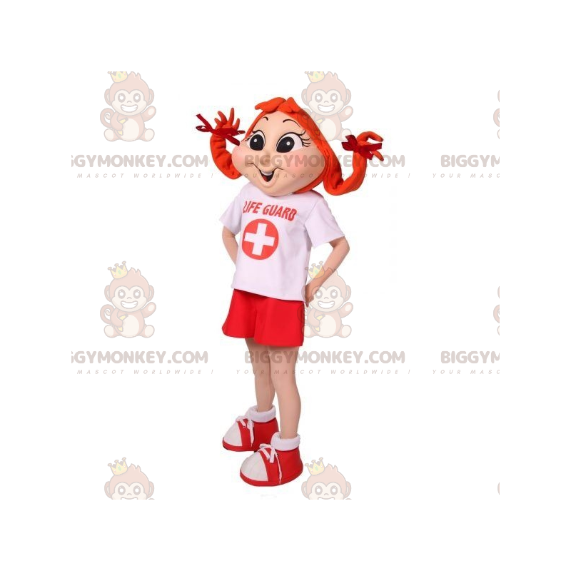 Disfraz de mascota BIGGYMONKEY™ de chica pelirroja con coletas