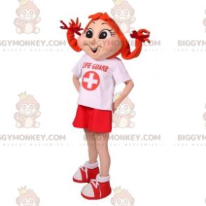Rödhårig flicka BIGGYMONKEY™ maskotdräkt med flätor -