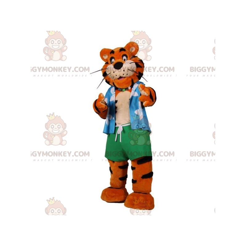 Orange and Black Tiger BIGGYMONKEY™ Mascot Costume Vacationer