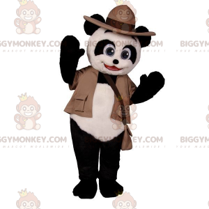 BIGGYMONKEY™ maskotkostume Sort & hvid panda i eventyrer-outfit