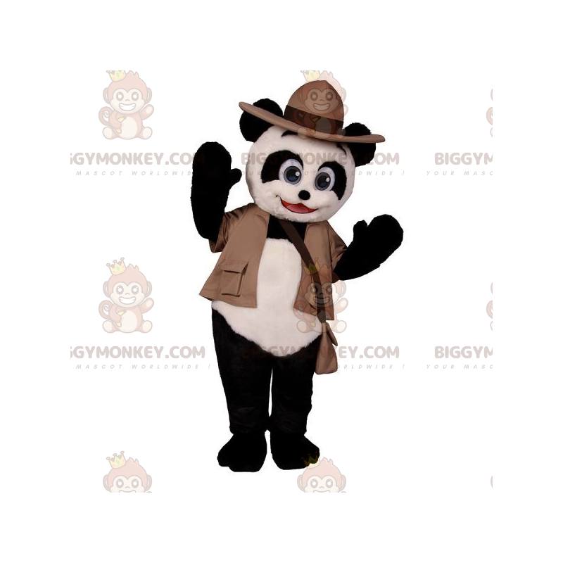BIGGYMONKEY™ Maskotdräkt Svart & vit panda i äventyraroutfit -